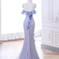 Lavender Flower Ruffles Beaded Lace Prom Dress Mermaid Evening Dress SH1331