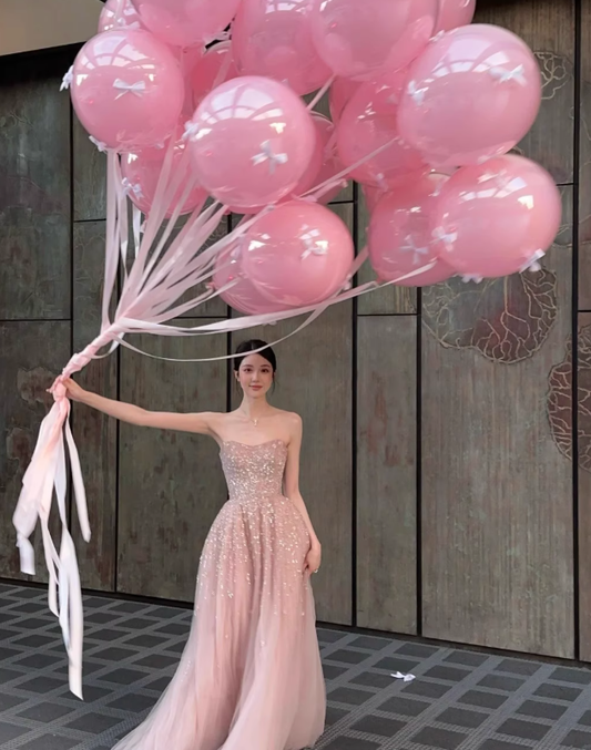 Pink Flowy Charming A Line Sweetheart Neck Sequin Tulle Long Prom Dress Formal Dress SH3667