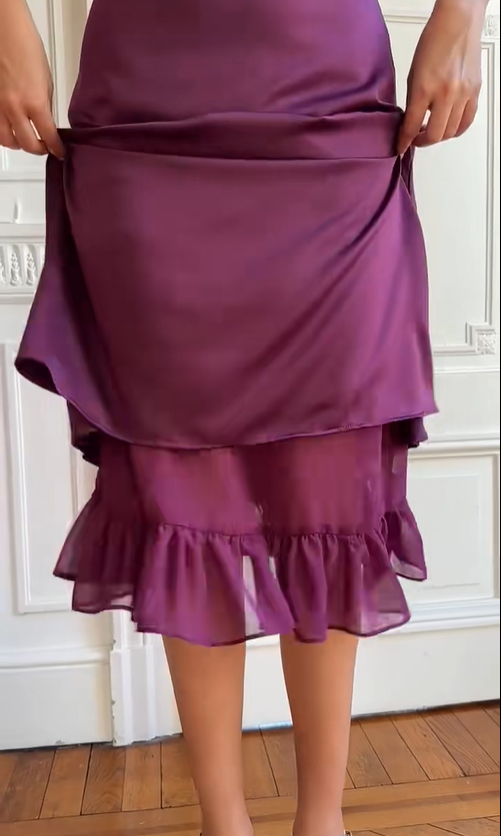 Purple Mermaid Spaghetti Straps Ruffle Chiffon Prom Dress Outfits SH5127