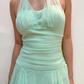 Vintage A Line Halter V Neck Ruffle Green Tulle Short Homecoming Dress Evening Dress SH369