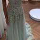 Baby Blue A Line Exquisite Beaded Tulle Prom Dress Wedding Guest Dress SH4723