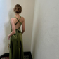 Green Sheath Halter Bow Satin Open Back Prom Dress Graduation Prom Dress SH2587
