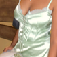 Cute Sheath Spaghetti Strap Lace Light Green Satin Short Homecoming Dress Outfits SH2244