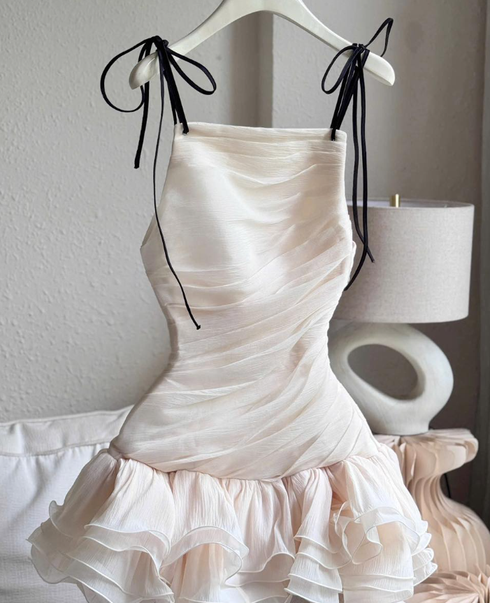 Cute A Line Spaghetti Strap Ivory Chiffon Short Homecoming Dress Birthday Dress SH4675