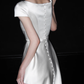 Vinatge Simple A Line White Satin Long Prom Dress Wedding Dress SH4968