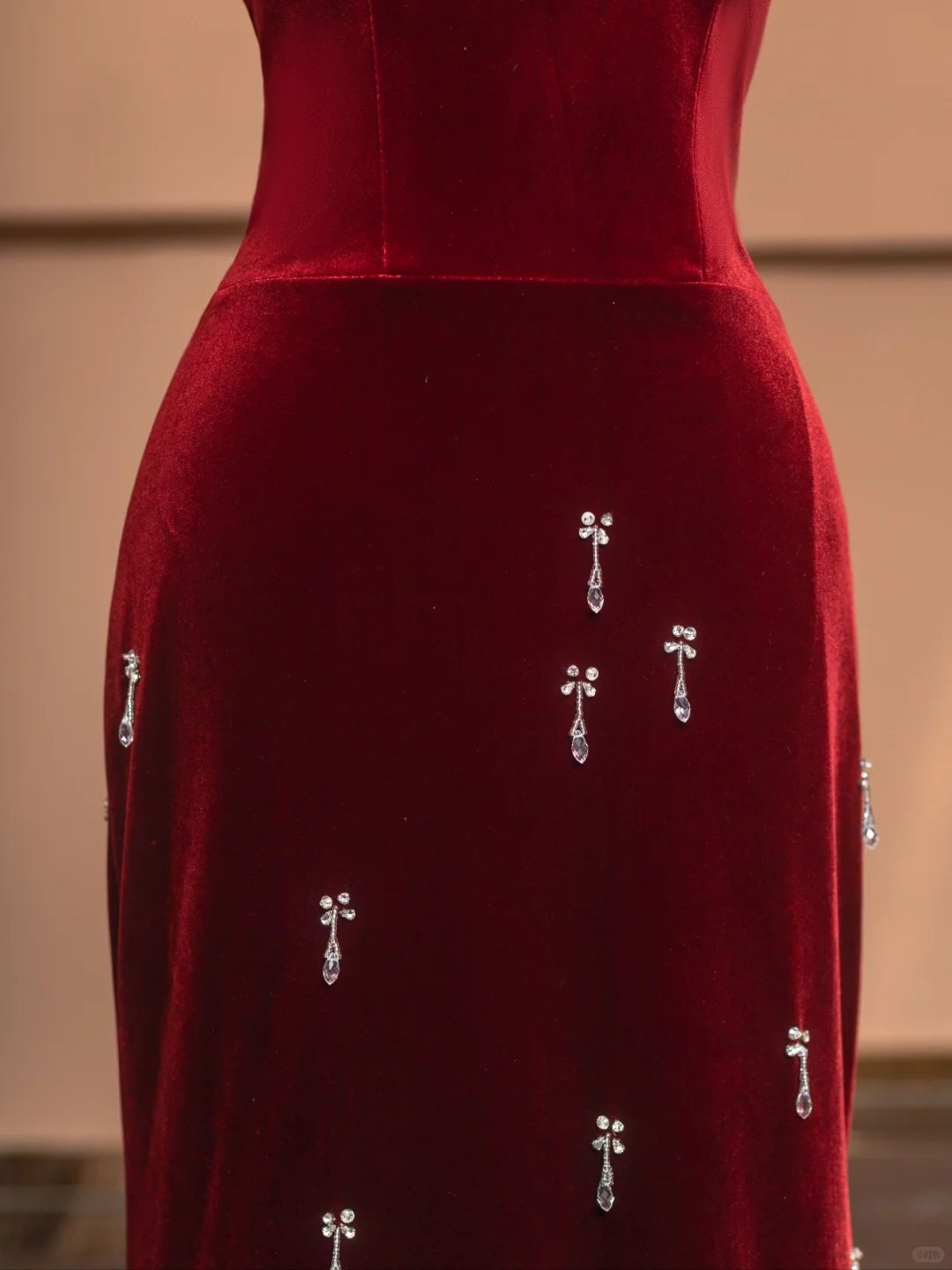 Burgundy Mermaid Straps Beaded Velvet Long Prom Dress Party Dress SH4370
