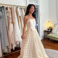 Vintage A Line Strapless White Stripe Satin Long Wedding Dress SH5877