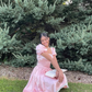 Cute Pink A Line Puff Lace Satin Short Homecoming Dress Cocktail Dress SH3684