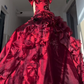 Burgundy Blue Ball Gown Off the Shoulder Beaded Rose Organza Satin Graduation Ball Gown 18th Birthday Dress SH4987