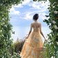 Flowy A Line Spaghetti Strap Floral Yellow Chiffon Prom Dress Vacation Dress SH4138