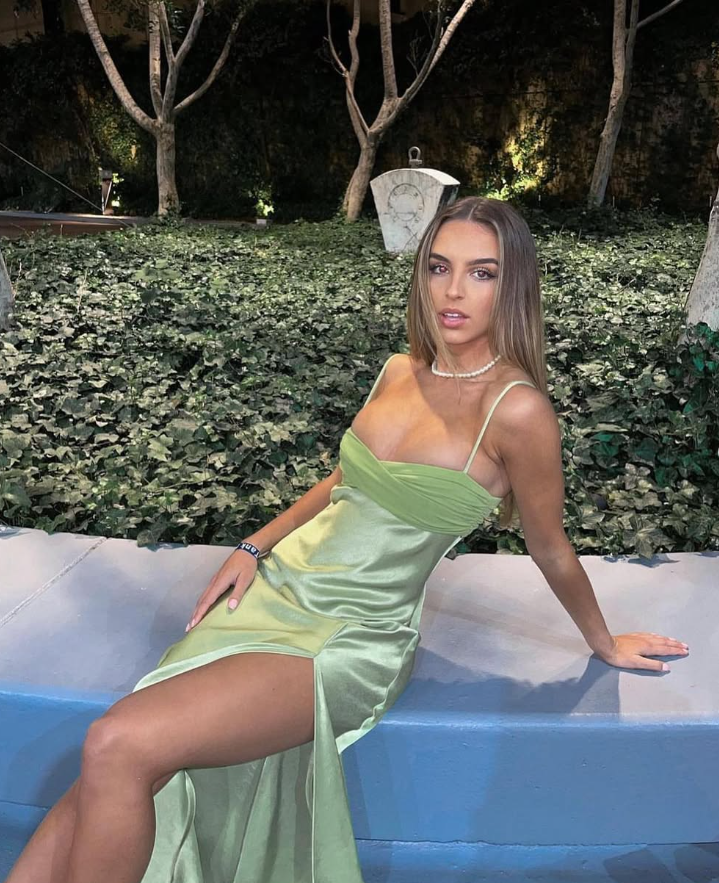 Charming A Line Spaghetti Straps Green Satin Long Prom Dress Evening Dress with Slit SH1952