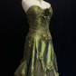 Vintage Green Mermaid Strapless Appliques Floral Satin Long Prom Dress SH5424