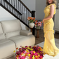 Pretty Yellow Sheath Strap Ruffle Chiffon Long Vacation Dress Outfits SH4003