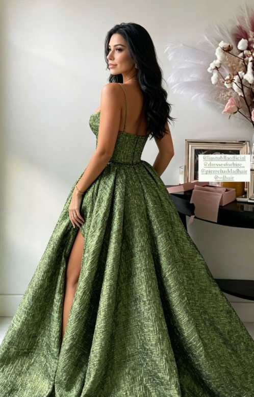 Vintage Spaghetti Straps Green Prom Dress Long Prom Dresses SH343