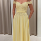 Summer Light Yellow A Line Lace Chiffon Long Prom Dress Party Evening Dress SH5706