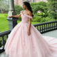 Pink Tulle Applique Long Prom Dress Quinceanera Dress Ball Gown SH970