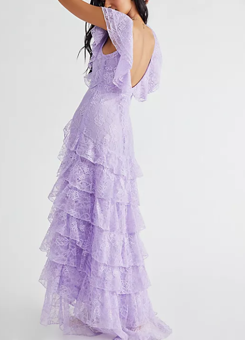 Lilac Long Prom Dress Layed Lace Evening Dress SH613