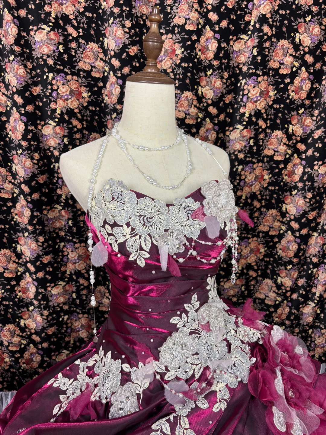 Vintage Pink Purple Ball Gown Strapless Lace Ruffle Tulle Prom Dress Sweet 16 Dress SH5777