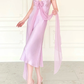 Gentle Light Purple A Line V Neck Chiffon Satin Prom Dress Evening Dress SH6759
