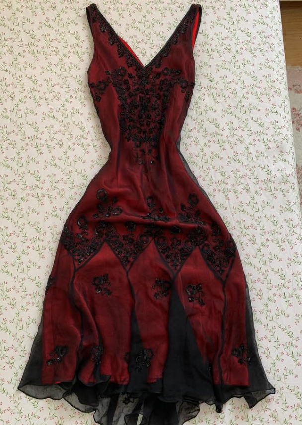 Vintage Black Chiffon Beaded Burgundy Satin Short Prom Dress Homecoming Dress SH7417