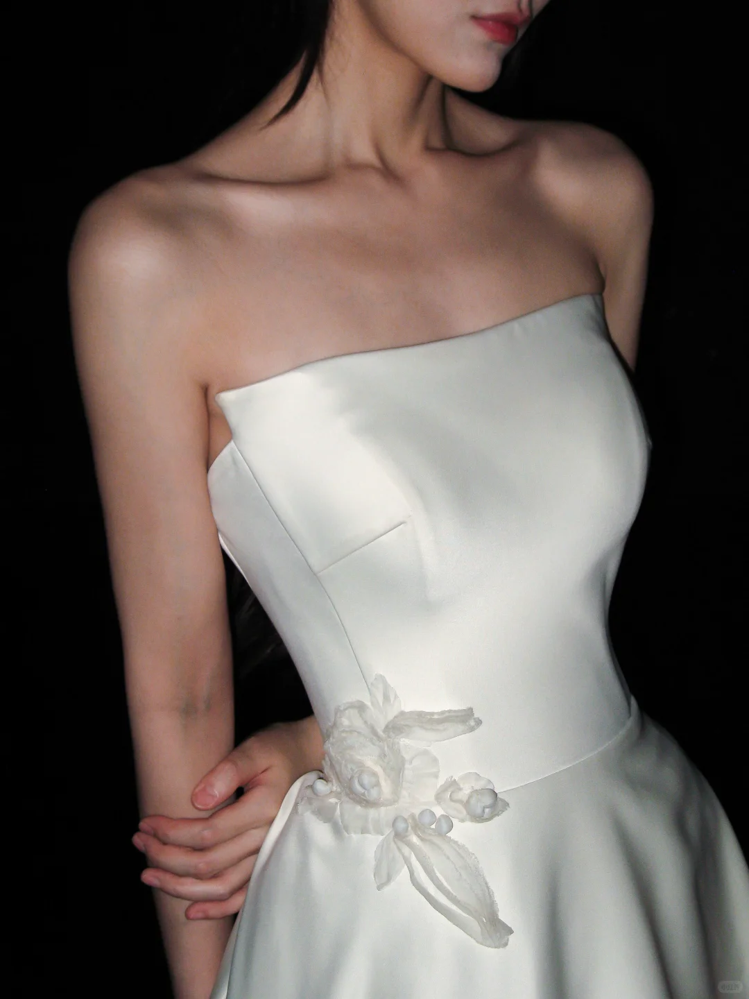 High-class A Line Strapless White Simple Satin Long Wedding Dress SH8881