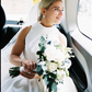 High-class A Line High Neck White Satin Long Wedding Dress SH8253