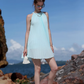 Blue A Line Halter Pleated Chiffon Short Homecoming Dress Vacation Dress Outfits SH3993