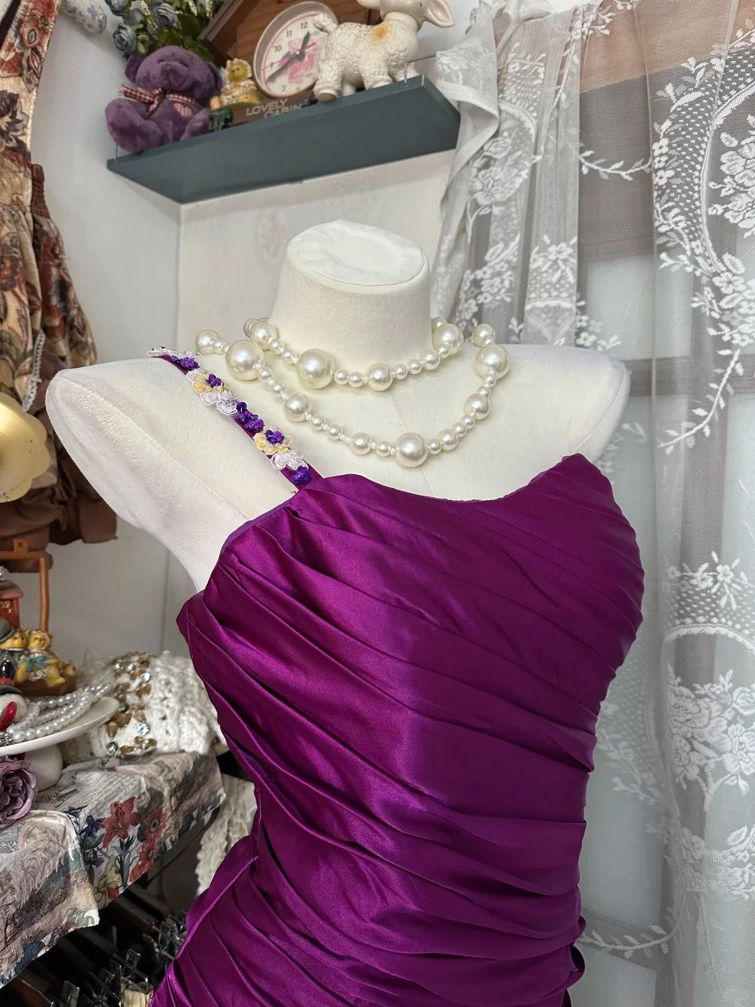 Purple Vintage Mermaid One Shoulder Satin Long Prom Dress SH5255