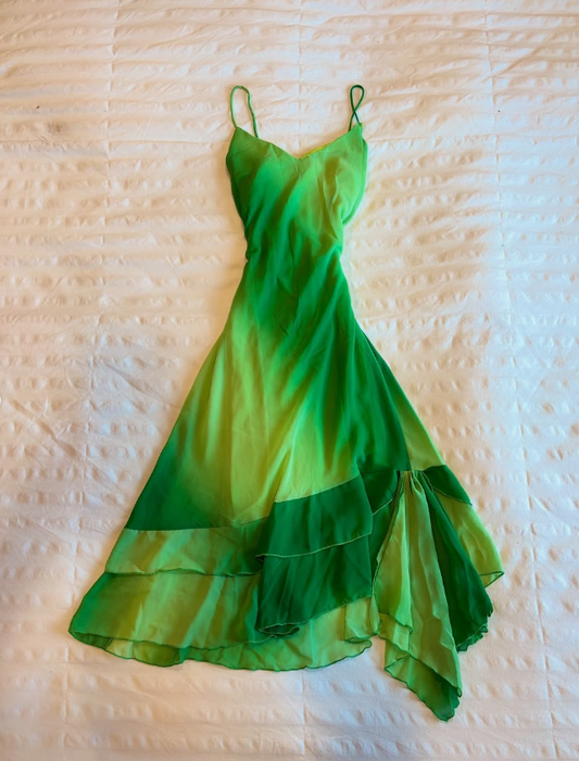 Vintage Green Ombre A Line Spaghetti Strap Ruffle Chiffon Homecoming Dress Outfits SH3646