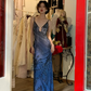 Vintage Blue Sheath Spaghetti Strap Exquisite Beaded Chiffon Prom Dress 22th Birthday Dress SH4406