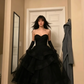 Princess A Line Sweetheart Neck Black Tiered Tulle Long Prom Dress Evening Dress SH355