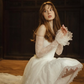 Elegant White A Line Long Sleeve Lace Long Train Prom Dress Evening Dress SH6698