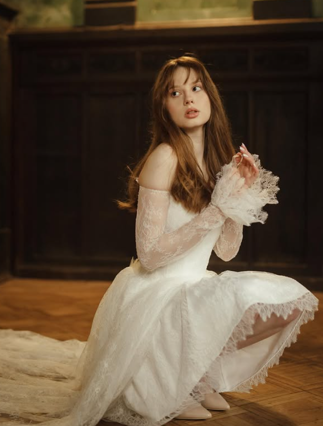 Elegant White A Line Long Sleeve Lace Long Train Prom Dress Evening Dress SH6698
