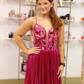 Shiny A Line Spaghetti Strap Beaded Hot Pink Satin Long Prom Dress Evening Dress SH7235