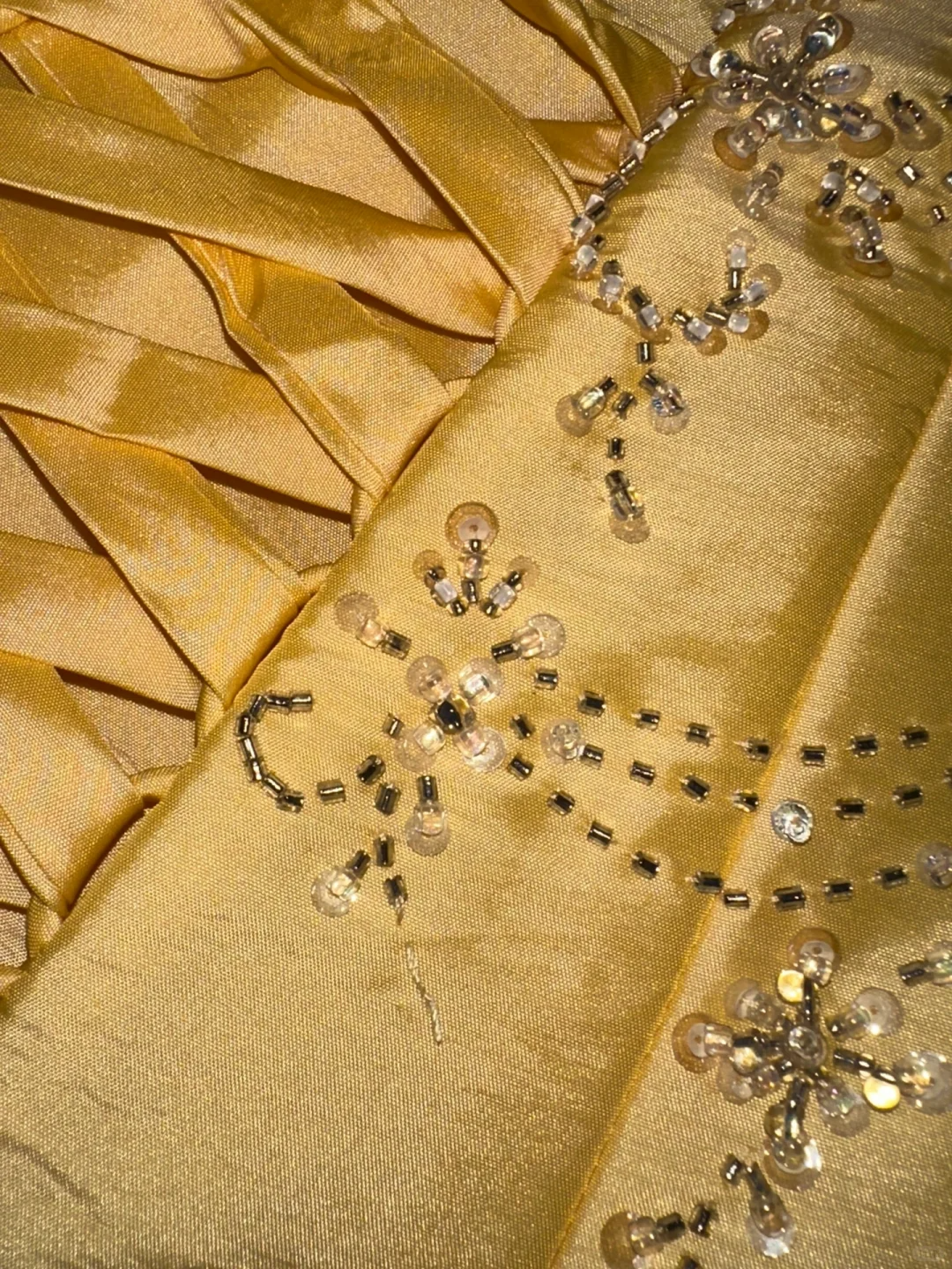 Bright Yellow A Line Strapless Beaded Satin Prom Dress Party Evening Dress SH5993