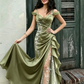 Olive Green 3D Floral Mermaid Beaded Tulle Satin Prom Dress Evening Dress SH6456