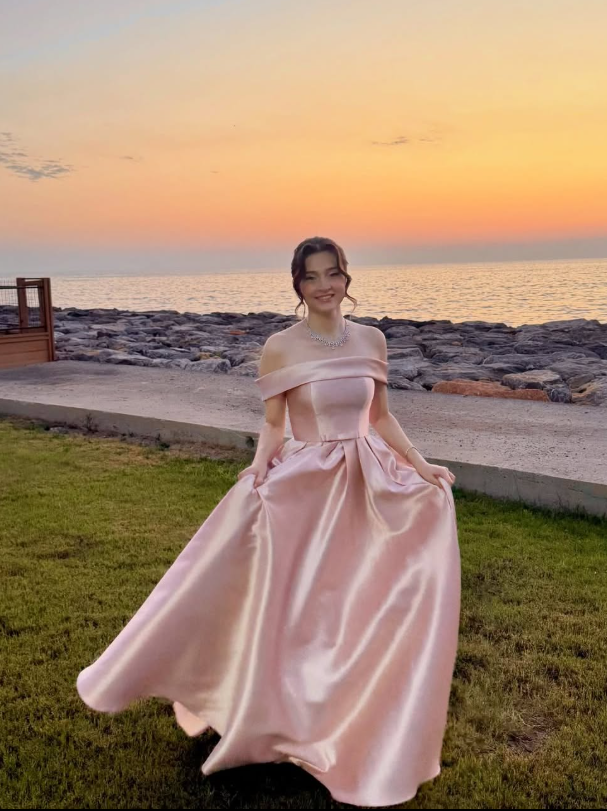 Simple A Line Off the Shoulder Pink Satin Long Prom Dress Evening Dress SH6054