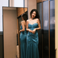 Gentle Mermaid Sweetheart Neck Pleated Blue Satin Party Dress Evening Dress SH2911