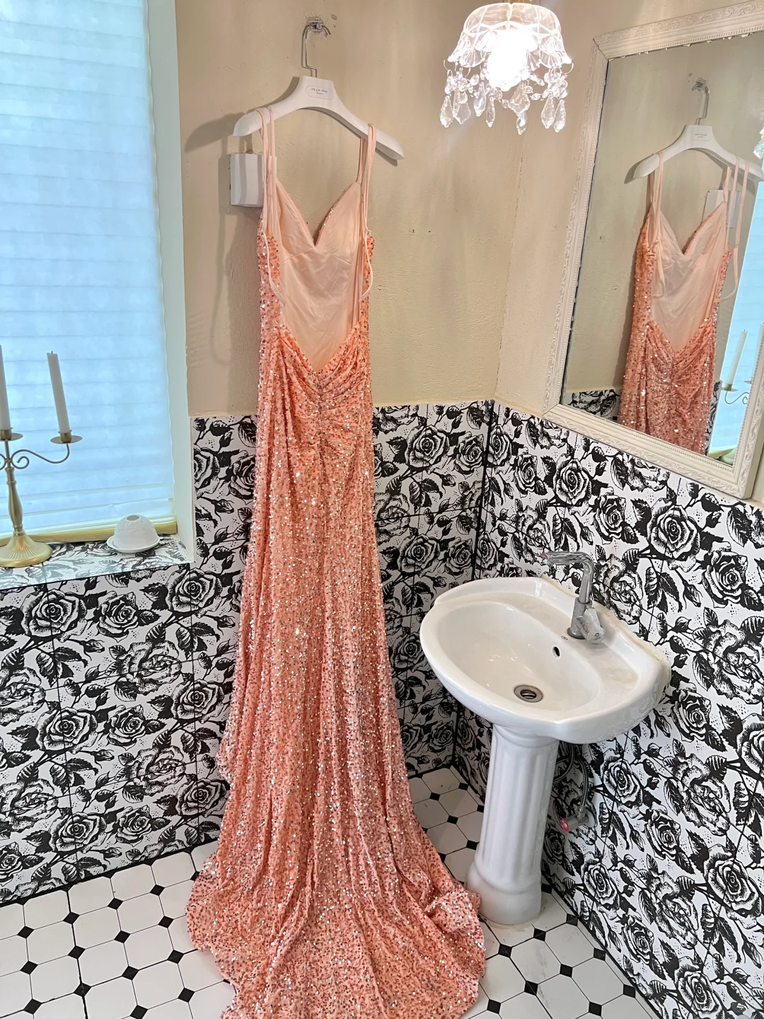 Shiny Orange Mermaid Spaghetti Strap Sequin Open Back Evening Dress Prom Dress SH3845