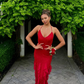 Red Exquisite Beaded Ruffle Flowy Chiffon Formal Party Dress Prom Dress Date Dress SH3532
