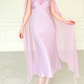 Gentle Light Purple A Line V Neck Chiffon Satin Prom Dress Evening Dress SH6759