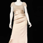 Vintage Champagne A Line Exquisite Pearls Satin Prom Dress Evening Dress SH5132