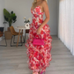 Spaghetti Straps Chiffon Ruffles Print Floral A-Line Long Party Dress  Prom Dress SH1488