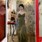Vintage Olive Green Mermaid Spaghetti Strap Exquisite Beaded Chiffon Prom Dress 22th Birthday Dress SH4407