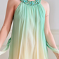 Vintage Yellow Green Ombre Beaded Chiffon Knee Length Wedding Guest Dress Prom Dress SH5442