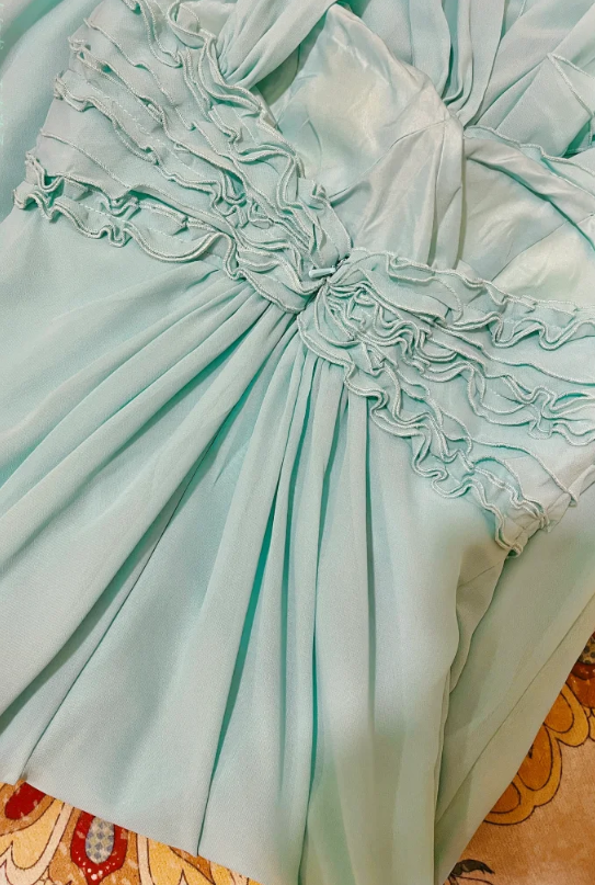 Gentle Blue A Line One Shoulder Ruffle Chiffon Long Prom Dresses SH4631