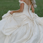 Vintage Ball Gown Off the Shoulder 3D Flower White Satin Wedding Dress SH6081