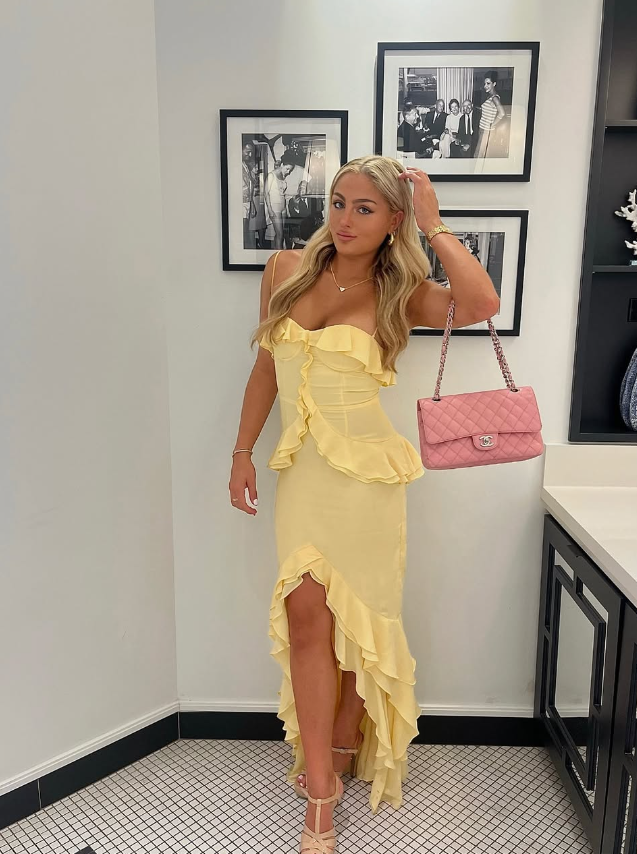 Chic Spaghetti Straps Yellow Ruffles Slit Prom Dress Long Party Dress  SH776