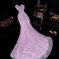 Elegant Mermaid Spaghetti Strap Purple Lace Satin Long Prom Dress Party Dress SH3066