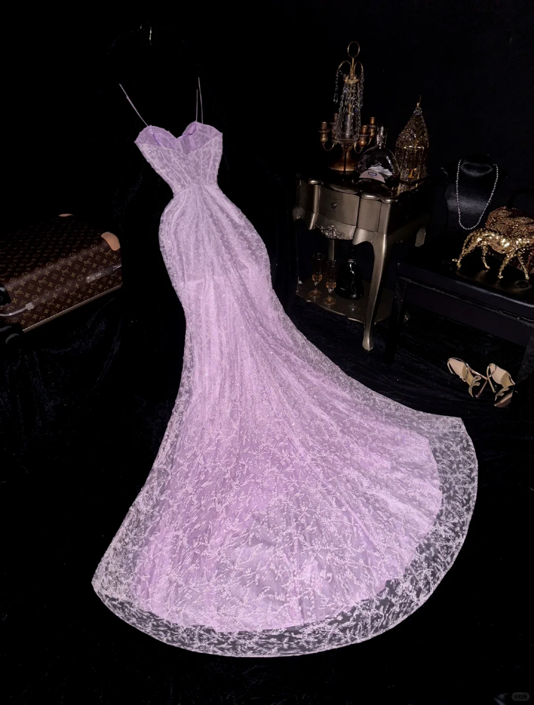 Elegant Mermaid Spaghetti Strap Purple Lace Satin Long Prom Dress Party Dress SH3066